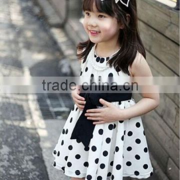 White color wave point dress, girl skirt, korea style summer dress for kids