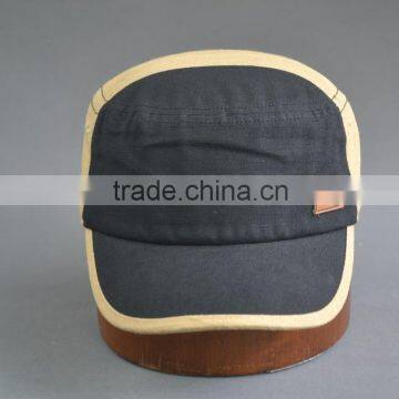 100% Cotton Canvas Army Cap With Embossed pu Leather photo-2