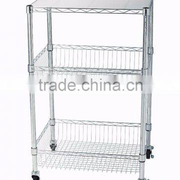 Utility Chrome Metal Wire Shelving Storage cart with 2 baskets and 1pc liner and 4 wheels