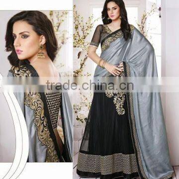 GREY GEORGETTE ON NET LAHANGA STYLE SAREE