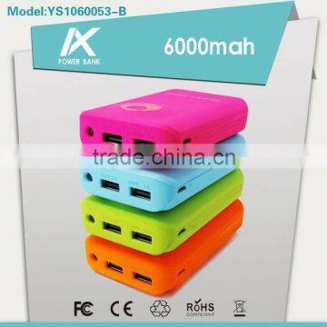 Top quality 2 USB output ports 4 colors available 6000mah power bank with mirror with torch light