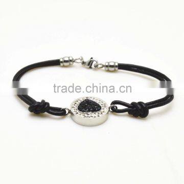 heart charm leather bracelets with clasp for girls