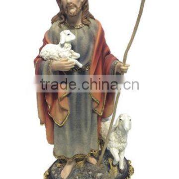 Resin Jesus religious statue/ figurine/ with sheep in arms