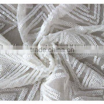 Latest White Sequin Mesh Fabric, Wholesale Sequin Polyester Mesh Fabric