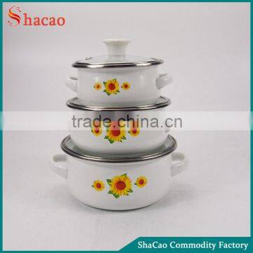 3Pcs Decal Printing Sunflower Cast Iron Cookware Enamel Pot Sets