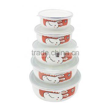 GRS 5 pcs enamel storage bowl with plastic cover gift set