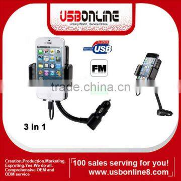 3 in 1 Car FM Radio Transmitter Car Charger Holder Handsfree car Kit For iPhone 5 iPod nano 7 itouch 5