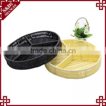 New Hand Woven Food Tray Plastic Rattan Storage Basket With Dividers photo-3