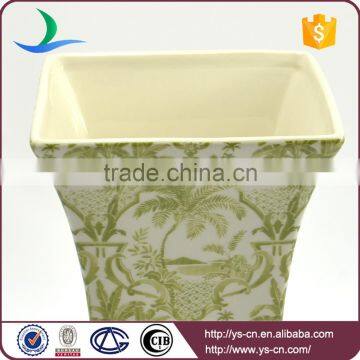 Square Lime Green Landscape Motif Stoneware Hand Made Vases photo-6