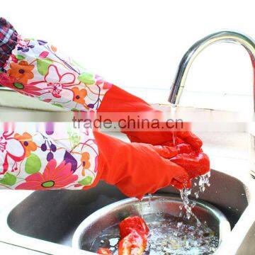 Kitchen Household Keep Warm Extra Long Cotton Lined Rubber Cleaning Gloves photo-2