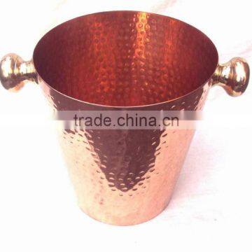 100% COPPER HAMMERED FINISH WINE COOLER BUCKET WITH BRASS HANDLE photo-4