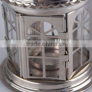 Home Decoration Pavilion Type Candlestick/Portable Iron+Glass Hollow Out Candle Holder photo-6