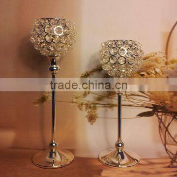 High quality candle lanterns for weddings metal silver plated candle holder with crystals for home decor