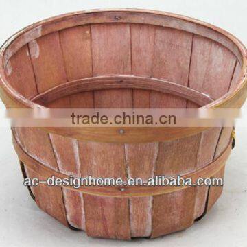 RED ORANGE WASH ROUND BAMBOO CHIP BASKET