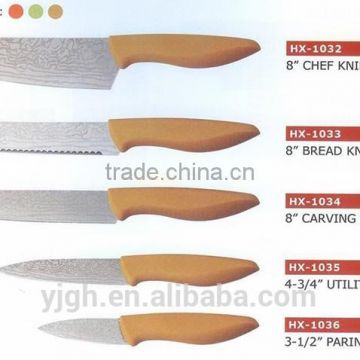 HX-1032-1036 Laser engrave blade plastic handle 5pcs kitchen knife set