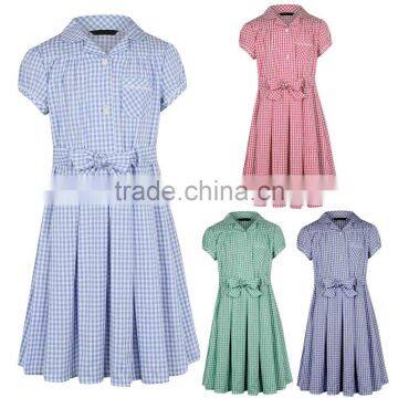 wholesale bulk printed fitted Girls School Gingham Dress colours kids primary high school uniforms design with pictures