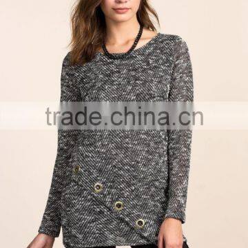 nice deign high quality girls fancy loose neck marled sweater