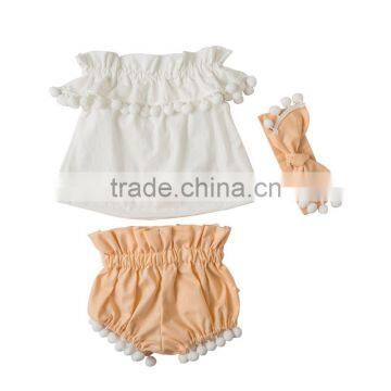 Toddler Girl Clothing Set 3 Pcs Summer Baby Pompom Clothes Outfits photo-4
