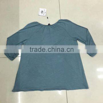 Women Long Sleeve Embroidery Slub Cotton T-shirt photo-6