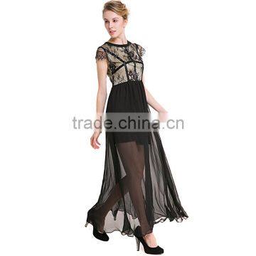 Maxnegio Patchwork Women Black Lace Nude Transparent Dress Girls Sexy Night Black Evening Dress photo-4