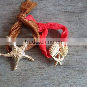 Gold Ocean Theme Charm Elastic Fabric Knot Bracelet Ribbon Hair Ties Ponytail Holder Knotted Hair Ties Yoga Hair Ties photo-2