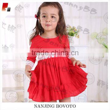 boutique wholesale girls big ruffles red viscose lace backless dress