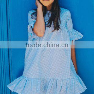 Sky Blue Plaid New Model Girl Dress Fashion Childrens Plus Size Dresses photo-3