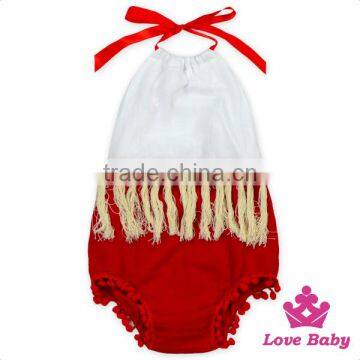 Summer Childrens Designer Plain Red Halter Sleeveless Backless Soft Cotton Baby Girl Playsuit Blank Romper photo-5