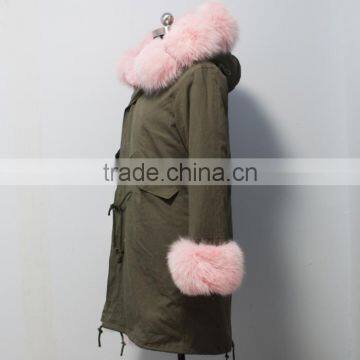 Myfur Baby Pink Thick Part Fox Fur Trimmed Luxury Ladies Fashion Long Parka photo-3