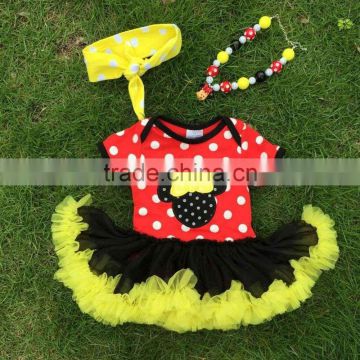 NEW ARRIVAL newborn girl clothes Micky Mouse tutu dress romper red kids romper with matching necklace and headband