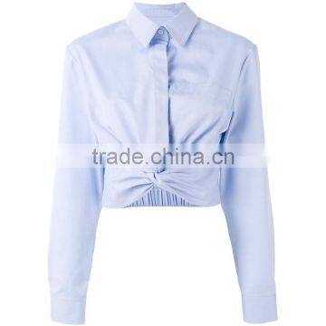 Twist New Design Plain Blue Blouse for Women Long Sleeve Shirt photo-6
