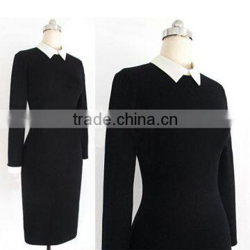 Fashion Double-breasted Lady Long Sleeve Formal Collar Pencil Dress For Office Design Formal Dress photo-3