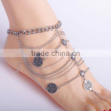 Punk Style Multi Layers Silver Tone Coin Finger Anklet Foot Chain