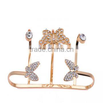 Gold Alloy Rhinestone Butterfly Knuckle Fingers Rings