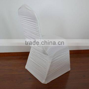 Ivory ruffled spandex wedding chair cover for sale