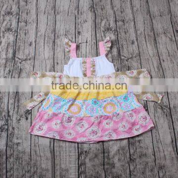 Yawoo flutter sleeve patchwork sash summer dress kids frock design pictures