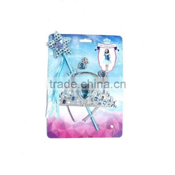 Combination of three plastic tiara with wand and earrings frozen sets