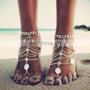 2017 Fashion Shell Silver Chains Body Jewelry Anklet With Toe Ring