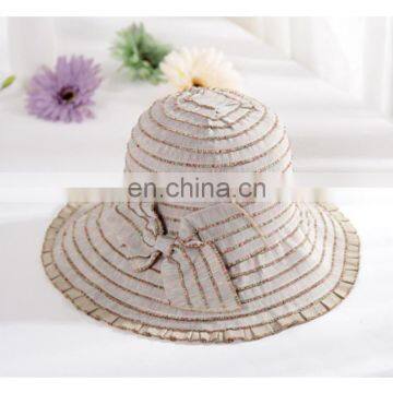 Colour Bar Bowknot Edgefold Cloth Hat Outdoor Travel Beach Hat