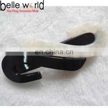 Handmade black white acetate s shape simple barrette hair clip