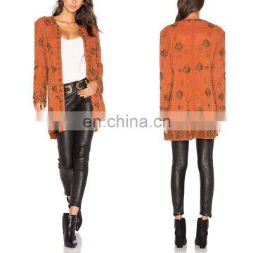 Wholesale clothing autumn leisure tweed gold line embroidered lady coat