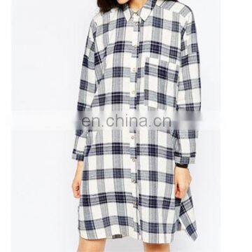 Long sleeves Oversize causal checked shirt dress in cotton