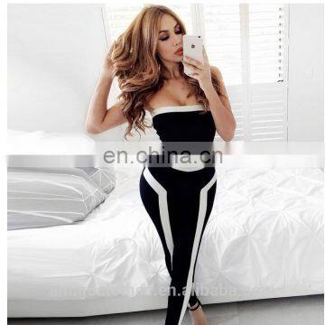 Amigo 2017 Latest Black White Sexy Tube Long Bandage Jumpsuit for Women Party Wear photo-2