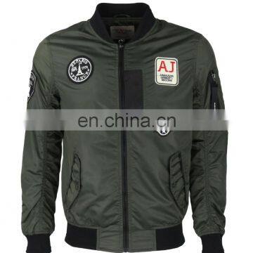 Custom Nylon Plain Green Flight Bomber Jacket With Patches photo-2