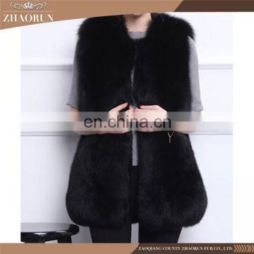 2016 New Sleeveless Real Fur Coat Black Girls Fox Fur Waistcoat /Real Fox Fur Coat