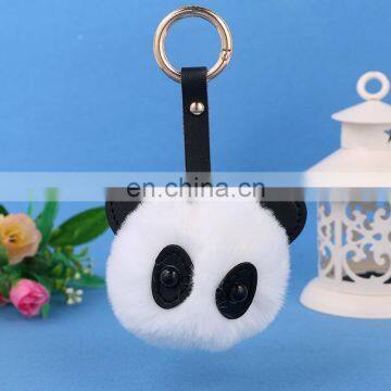 panda fur pom pom keychain for woman bag charm keychain