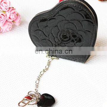 Shiny glossy black PU heart shape coin purse