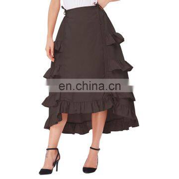 Belle Poque Womens Gothic Costume Retro Vintage Cotton Coffee High Low Skirt BP000222-3