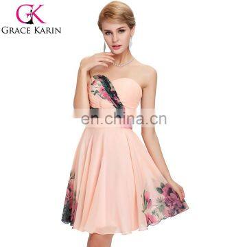 2015 Grace Karin Hot Sale Short Floral Prints Flower Plus Size Bridesmaid Dresses For Fat Women CL7501