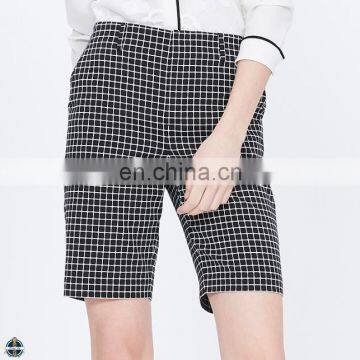 T-WS005 Two Side Pockets Black and White Plaid Women Shorts